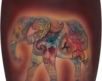 Elephant Funeral Cremation Urn - Hand Painted Made in Aluminum - Large Adult Size - one of a kind work of art - 200 cu in