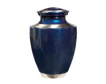 Blue Urn- Hand Made in Brass - Suitable for Cemetery Burial or Niche - Large Size fits Remains of Adults up to 200 lbs