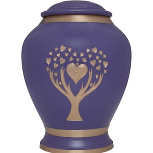 Purple Cremation Urn with Tree of Life by Liliane Memorials - Brass - Large Size for Adults up to 200 lbs - Love Tree