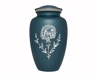 Blue Rose Cremation Urn - Beautiful blue - Aluminum - Large up to 200 lbs