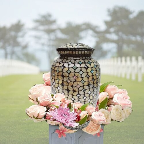 Mosaic Glass Cremation Urn - Hand Made Funeral Urn for - Large Adult Size - one of a kind work of art - 200 cu in