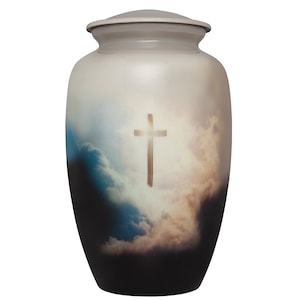 Funeral Cremation Urn - Cross in Sky Cremation Urn - Hand Made in Aluminum - Large Adult Size - one of a kind work of art - 200 cu in