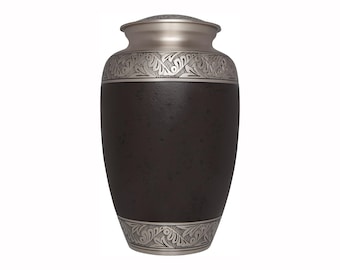 Brown Funeral Urn  - Handmade  Silver Detailed Engraving - 100% Brass - Adult Large Size up to 200 lbs