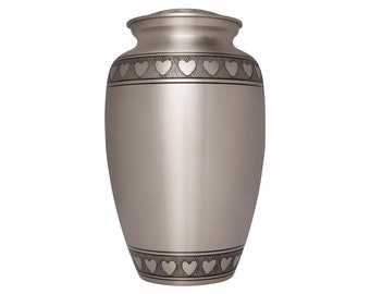 Heart Silver Funeral Urn - Silver Human Ashes - 100% Brass - Adult Large Size up to 200 lbs