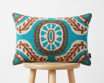 Funda de cojín reversible de lujo de terciopelo de seda Ikat (solo la funda) - Seda tejida a mano, reverso de lino Ikat, decoración para el hogar de edición limitada.