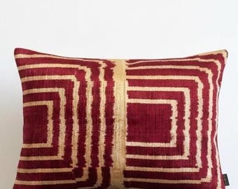 Luxury Silk Velvet Ikat Cushion Cover only , Handwoven Silk ,Linen Back ,Limited edition decor