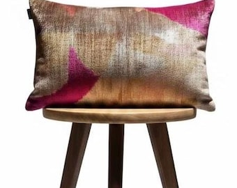Luxury Ikat Silk Velvet Cushion Cover only -Handwoven Silk , Linen Back ,Limited Edition Home Decor