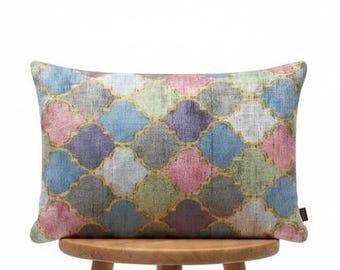 Funda de cojín reversible de lujo con estampado de seda Ikat y terciopelo (solo la funda) - Seda tejida a mano, reverso de lino Ikat, decoración para el hogar de edición limitada.