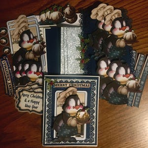 Christmas DIY card kit, Christmas card, Card kit, penguin, plum pudding, DIY card kit, hand made Christmas card