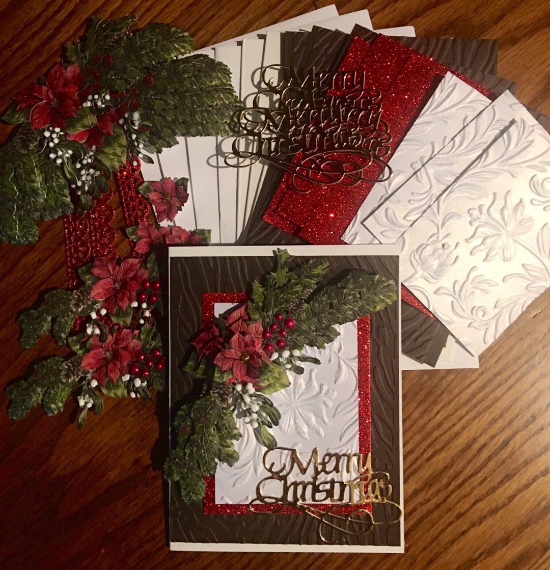 DIY Card Kit, Christmas Card Kit, Decoupage Card Kit, Christmas Pine Card Kit, Poinsettia Card