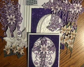 DIY car kit, Easter card kit, cross card kit, sympathy card, religious card, purple card kit