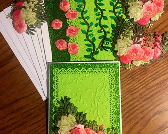 Floral Greeting Card DIY Kit, Glittered Embossed Cards