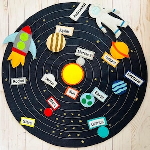 Solar system , learning solar system , space mat , preschool, Montessori activities, preschool teacher resource , play mat
