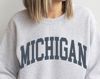 Michigan Sweatshirt Faded Vintage Aesthetic Michigan Trendy Game Day Loungewear Michigan Cozy Sweatshirt Unisex Michigan Crewneck
