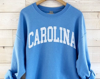 Carolina Sweatshirt White Distressed Lettering Beachy Carolina Crewneck Faded Vintage Aesthetic Trendy Minimalist State Sweatshirt