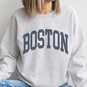 Boston Sweatshirt Faded Vintage Aesthetic Boston Massachusetts Crewneck Varsity Style Cozy Trendy Boston gift Unisex Boston Sweatshirt