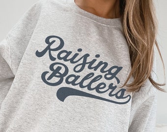 Raising Ballers Sports Mom Sweatshirt Vintage Aesthetic Trendy Crewneck Mothers Day gift Tailgating Shirt Sports Mom gift