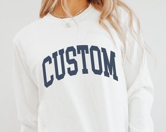 Custom Comfort Colors® LONG SLEEVE T-SHIRT | Add any Name, Location or Saying | Vintage Aesthetic Style | Custom Minimalist Unisex Crewneck