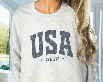 USA Est 1776 Crewneck Sweatshirt, Vintage Varsity Style