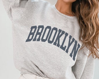 Brooklyn Sweatshirt Faded Vintage Aesthetic Style Brooklyn NY Retro Varsity block style Sweatshirt trendy cozy Minimalist unisex crewneck