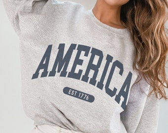 America Sweatshirt EST 1776 Faded Vintage Style Aesthetic USA Crewneck Trendy Varsity Style America Crewneck July 4th Unisex Sweatshirt