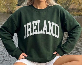 Ireland Sweatshirt St Patricks Day Shirt Retro Aesthetic Style Trendy Varsity Ireland Crewneck Custom Option St Pattys Day Sweatshirt Unisex