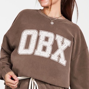 OBX Comfort Colors® Sweatshirt Faded Vintage Aesthetic Outer Banks North Carolina Crewneck Unisex Lightweight Beachy OBX Sweatshirt