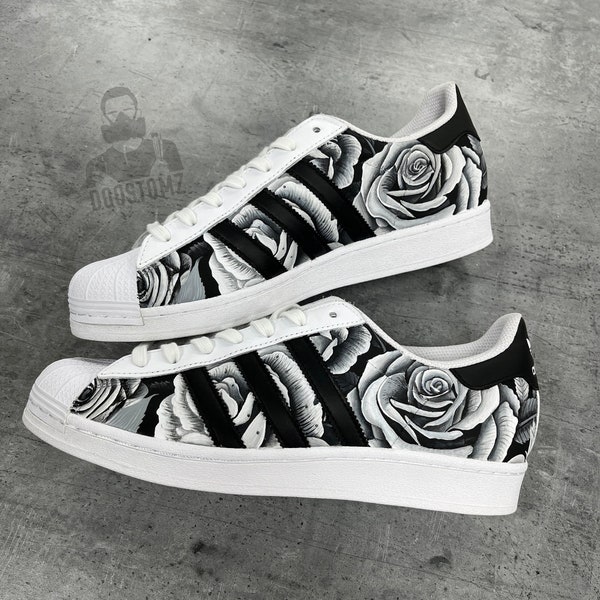 Custom Adidas Superstar Sneakers | Hand-Painted Black Roses