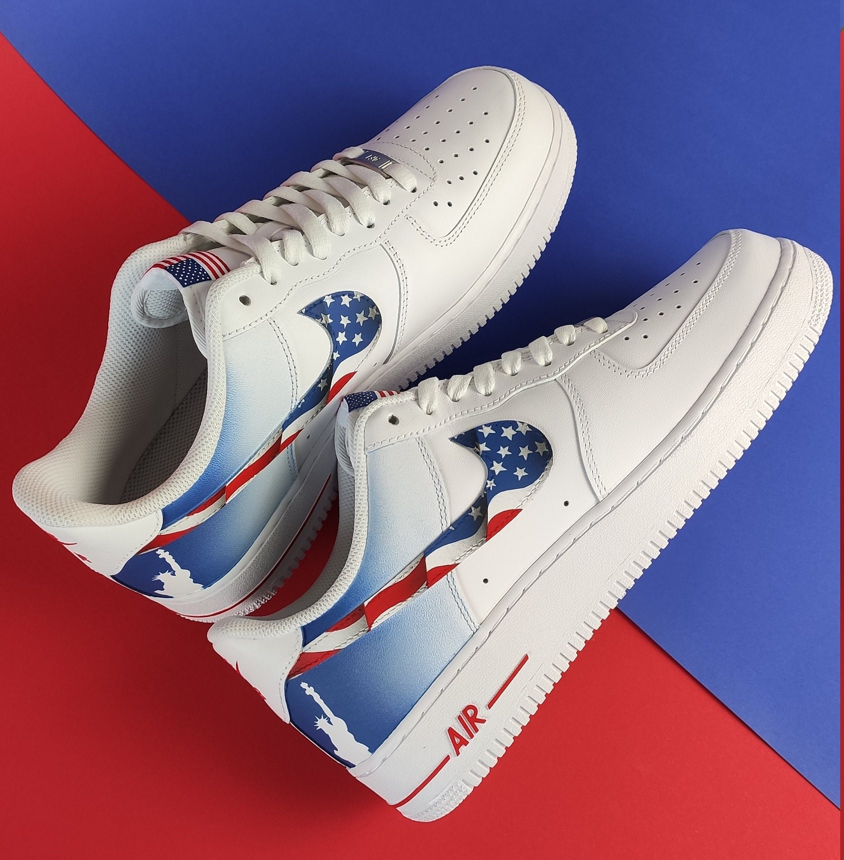 Nike Custom Air Force 1 USA Splatter Black Shoes Sneakers Flag Patriot  Mens 