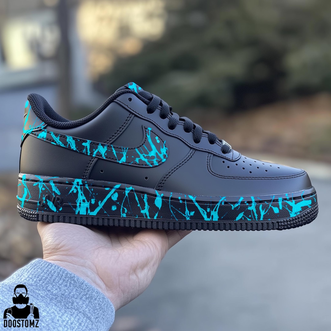 Custom Af1 Color Custom Air Force 1 Black With Paint Splatter Select Your Color Hand ...