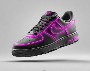 Custom Air Force 1 Neon Sneakers - Hand Painted AF1 with Pink Glow Shoes Design