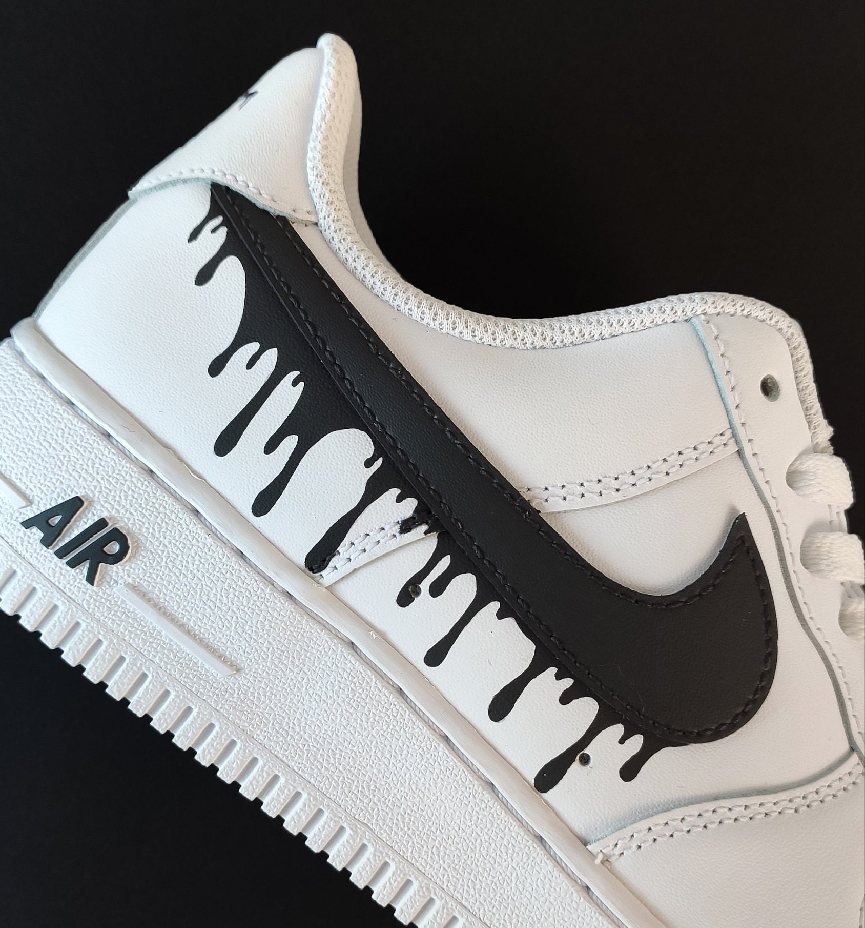 Custom Air Force 1 Drip White and Black, Hand Painted Sneakers