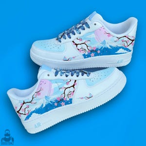 Custom Air Force 1 Cherry Blossom Fuji Japan Shoes | Nike Custom Sneakers | Personalized Gifts for Her | Dripping Custom Shoes for Him