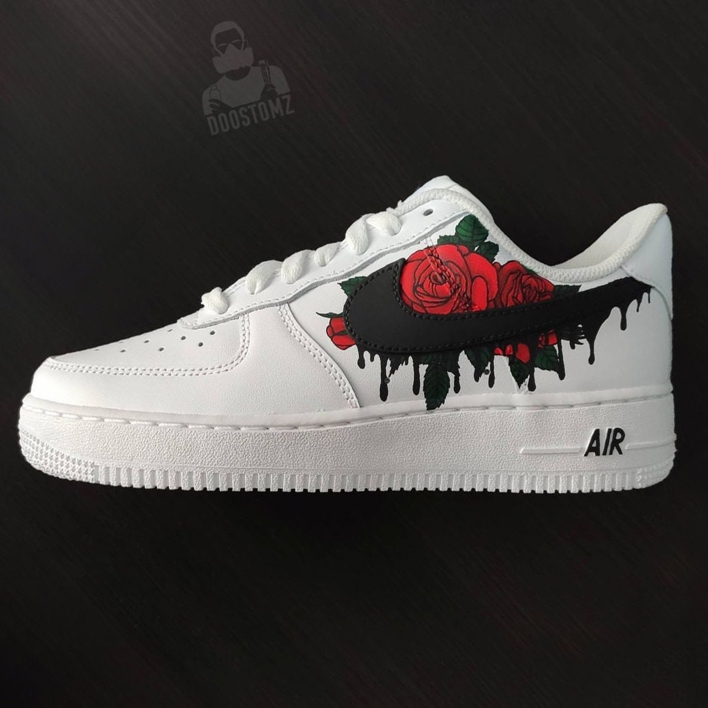 Air Force 1 Custom Shoes High Black Red Rose Flower Floral Men Women Kids All Sizes Af1 Sneakers 7.5 Mens (9 Women's)