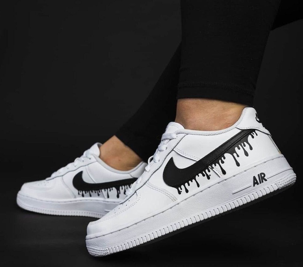 Nike Air Force 1 Black Drip Swoosh Custom Sneakers Hand 