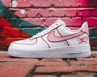 Custom Air Force 1 Valentines Day Sneakers – Hand Painted Heart Design – Unique Gift for Her, Girlfriend or Wife