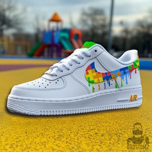 Custom Air Force 1 Autism Awareness Sneakers | Cartoon Drips AF1 Nike Shoes | Personalized Gifts for Kids | Colorful Sneakers