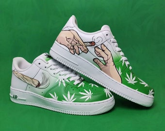 niebla Estribillo Están deprimidos Weed Custom Sneakers Air Force 1 patadas pintadas a mano - Etsy México