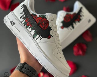 Air Force 1 Custom Rose Drips, personalized shoes, custom af1, gifts for her, woman kicks, black drips custom, paint splash, hand painted