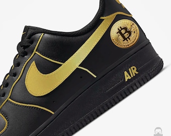 Anpassade Air Force 1 svarta Bitcoin-skor Nike AF1 anpassade sneakers för honom