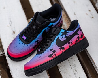 Custom Air Force 1 Sunset in Miami Palm Tree, Custom Shoes, Hand Painted Sneakers, Personalized Shoes, Gradient Shoes, Gifts For Her Him