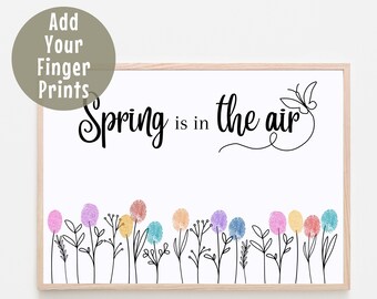 Preschool Craft, Kids Spring is in the Air Fingerprint Art, Personalized Spring Garden Gift, Springtime Keepsake, Toddler Activity