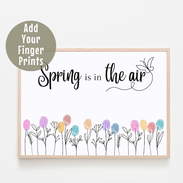 Preschool Craft, Kids Spring is in the Air Fingerprint Art, Personalized Spring Garden Gift, Springtime Keepsake, Toddler Activity