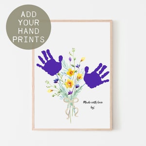 Wildflower Handprint Art, Kids Baby Toddler Summer Craft Printable, Gift For Siblings Friends Grandparents Parents, Bouquet Handprint Art