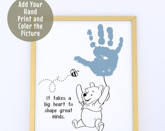 Teacher Appreciation Gift Keepsake Handprint Art Craft Template, Coloring Page for Teacher Thank You Gift, Winnie the Pooh Coloring Page