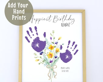 Printable Happy Birthday Handprint Art, Custom Birthday Gift, Handprint Keepsake from Child to Nana Grandma Grandmother