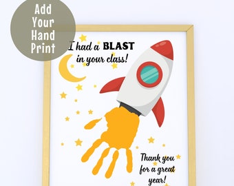 Teacher Appreciation Gift Keepsake Handprint Art Craft Template, Rocket Teacher Thank You Gift, Thank you For a Great Year
