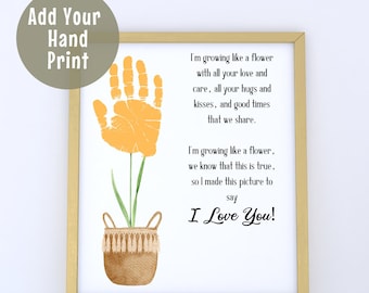 Flower Handprint Art, Kids Baby Toddler Craft Printable, Gift For Caregiver Grandparents Parents Teacher, Mother's Day Handprint Art