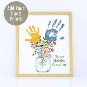 Printable Happy Birthday Grandma Handprint Art, Custom Birthday Gift, Handprint Keepsake from Child to Grandma