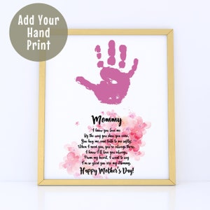 Mother's Day Handprint Poem Art, Gift for Mom, Mother's Day Craft Activities, Personalized Keepsake, Handprint Card for Mommy Mom Mother